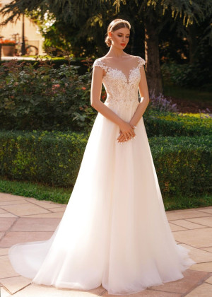 Cap Sleeves Beaded Ivory Lace Tulle Boho Wedding Dress